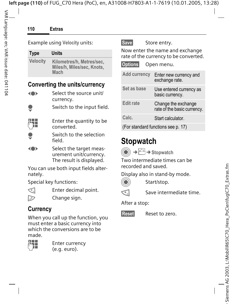 Stopwatch | Siemens CT70 User Manual | Page 111 / 144