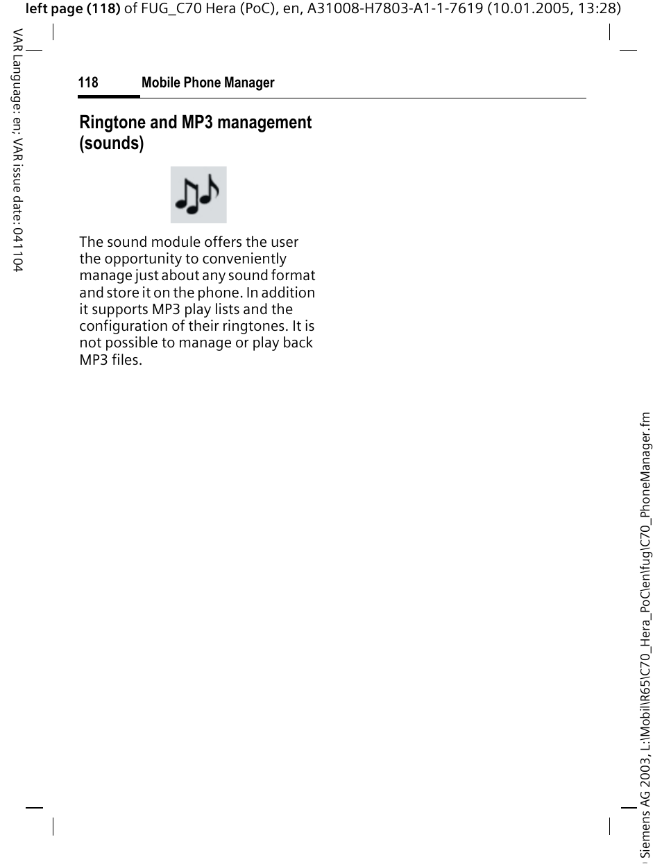 Ringtone and mp3 management (sounds) | Siemens CT70 User Manual | Page 119 / 144