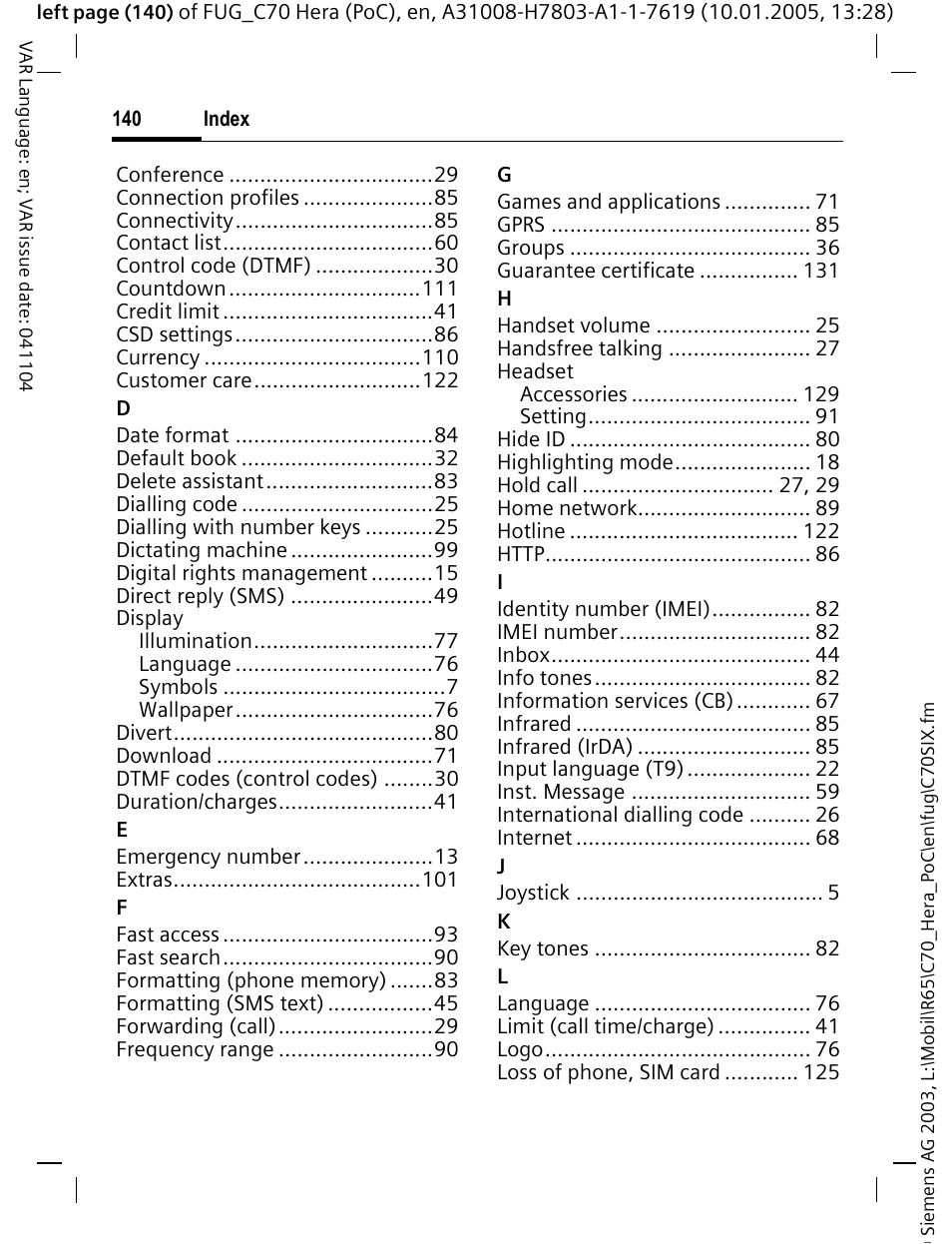 Siemens CT70 User Manual | Page 141 / 144