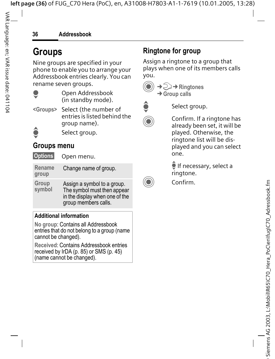 Groups, See p. 36 | Siemens CT70 User Manual | Page 37 / 144