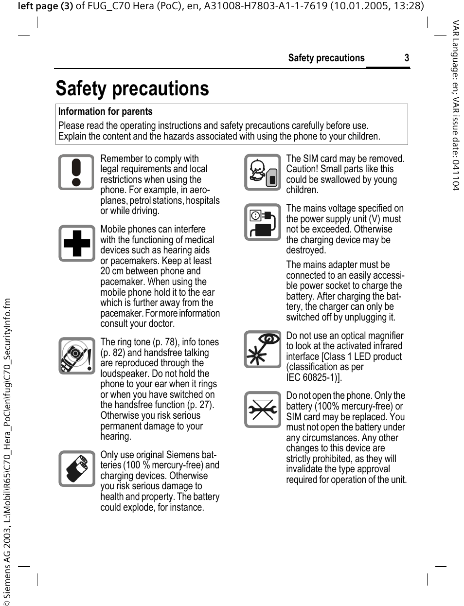 Safety precautions | Siemens CT70 User Manual | Page 4 / 144