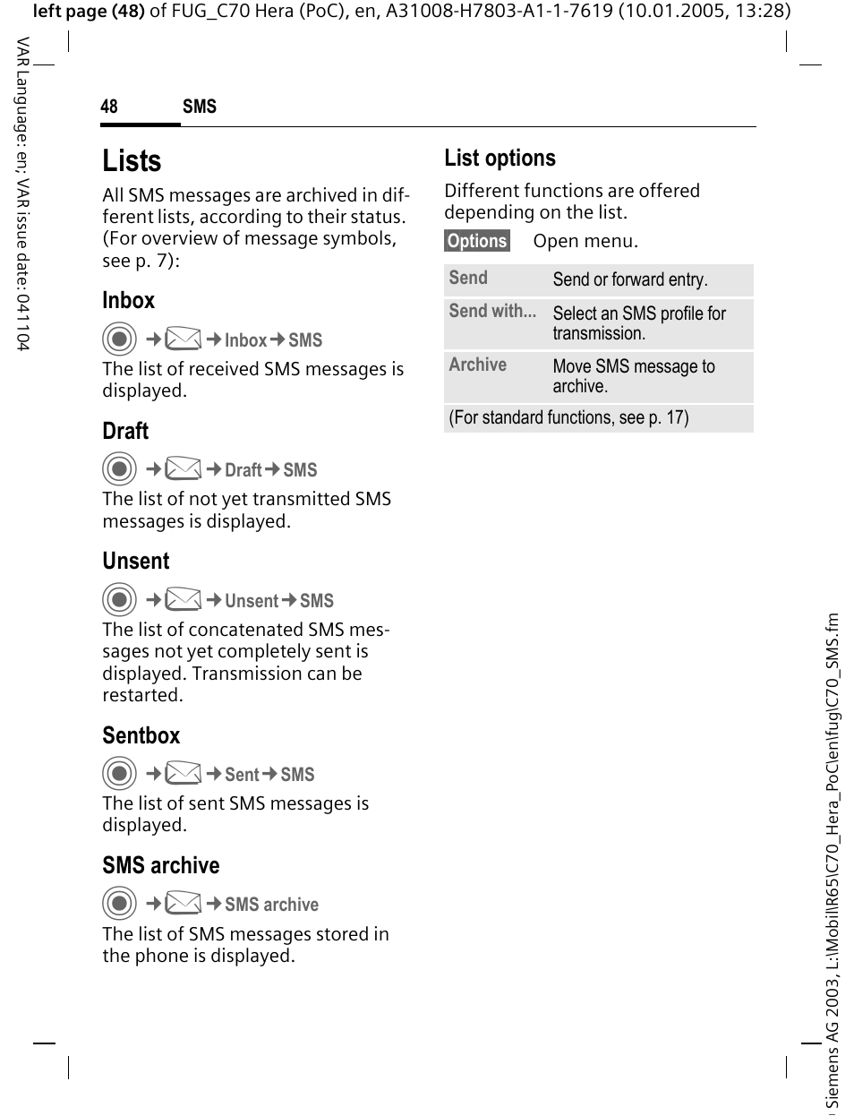 Lists | Siemens CT70 User Manual | Page 49 / 144