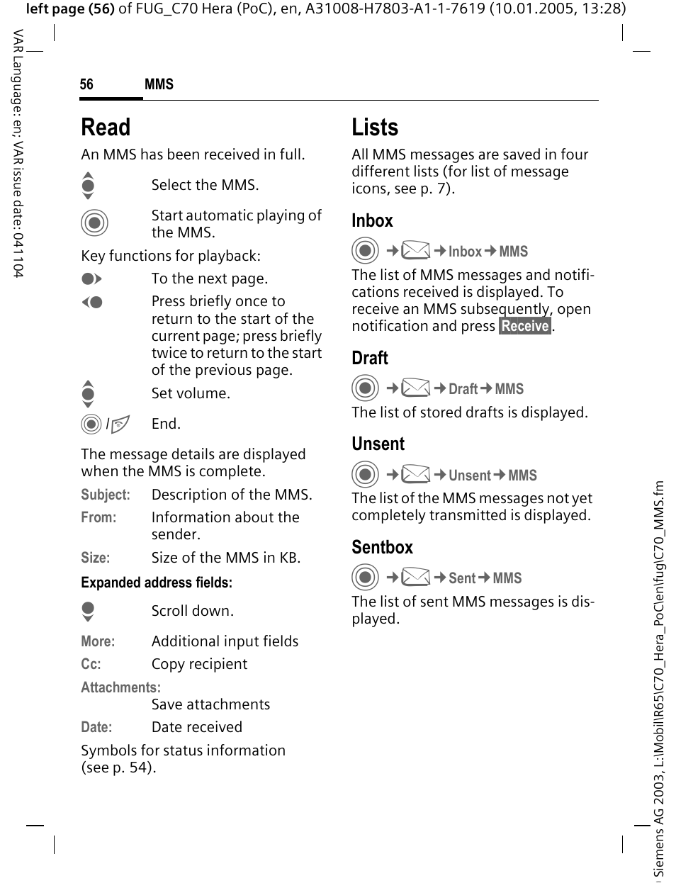 Read, Lists | Siemens CT70 User Manual | Page 57 / 144