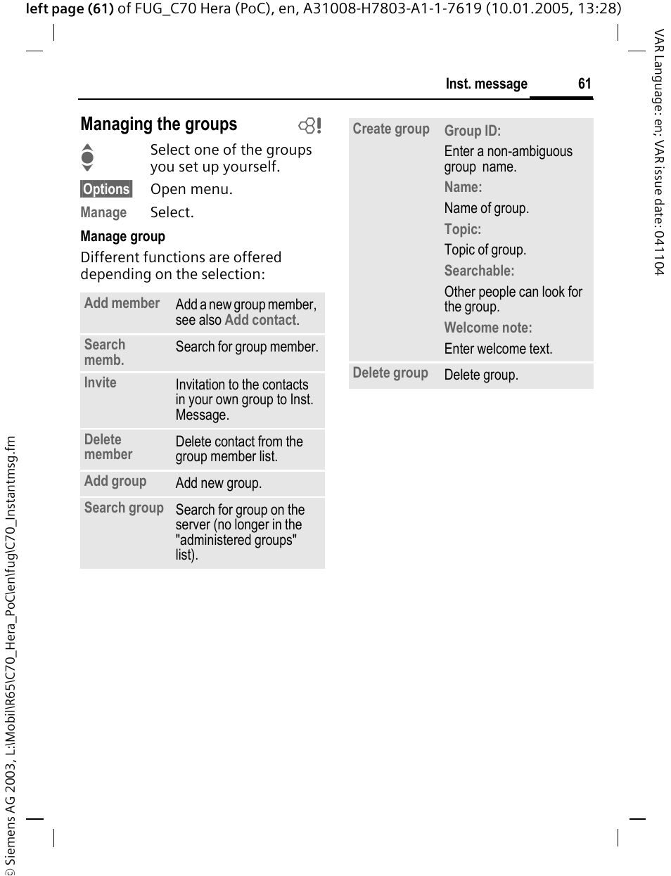 Managing the groups b | Siemens CT70 User Manual | Page 62 / 144