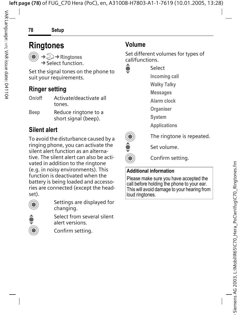 Ringtones, P. 78), inf, Nes (p. 78) | Siemens CT70 User Manual | Page 79 / 144