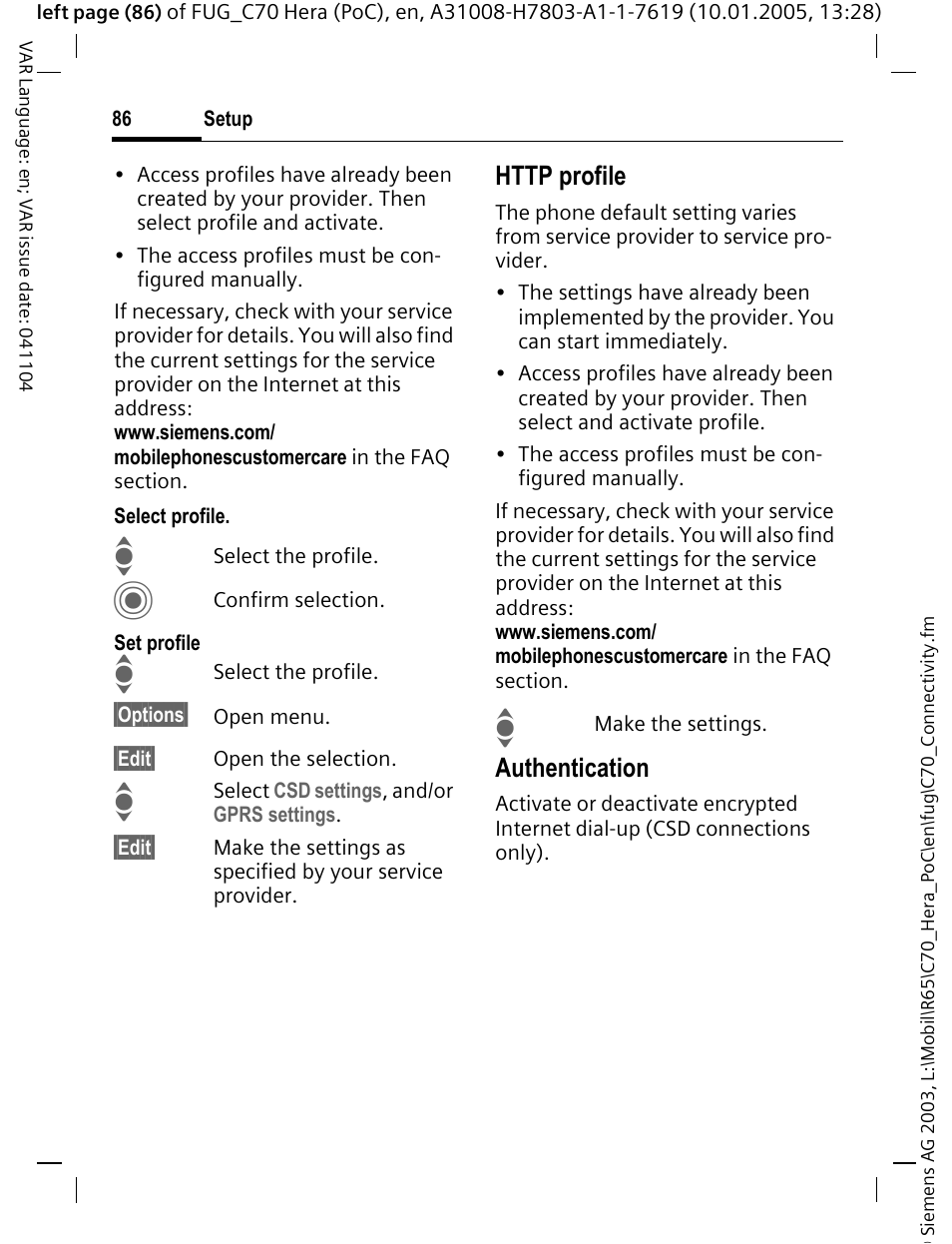 Authentication | Siemens CT70 User Manual | Page 87 / 144