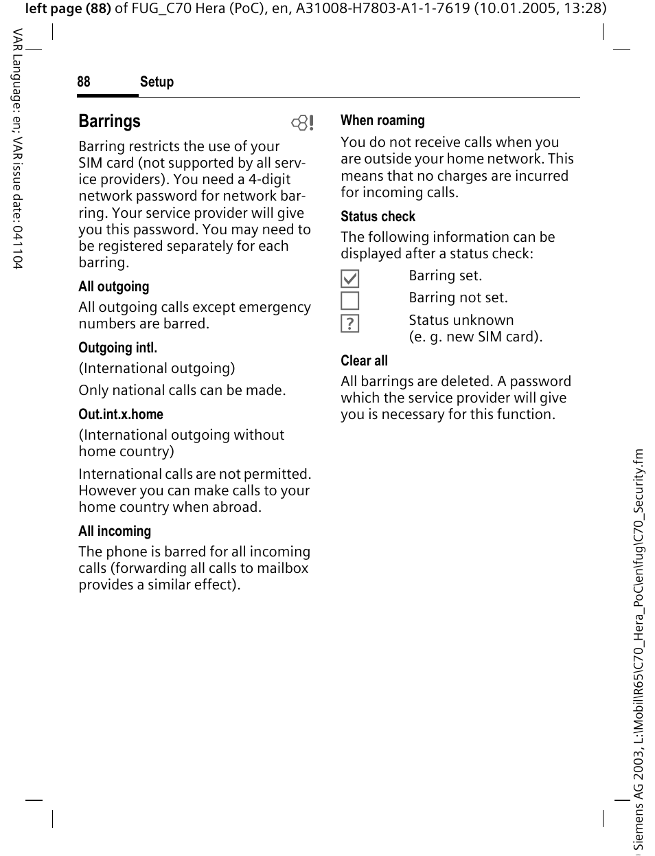 Barrings b | Siemens CT70 User Manual | Page 89 / 144