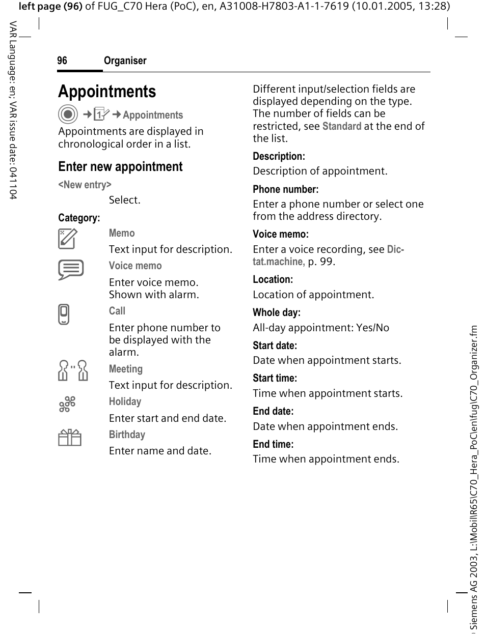 Appointments | Siemens CT70 User Manual | Page 97 / 144