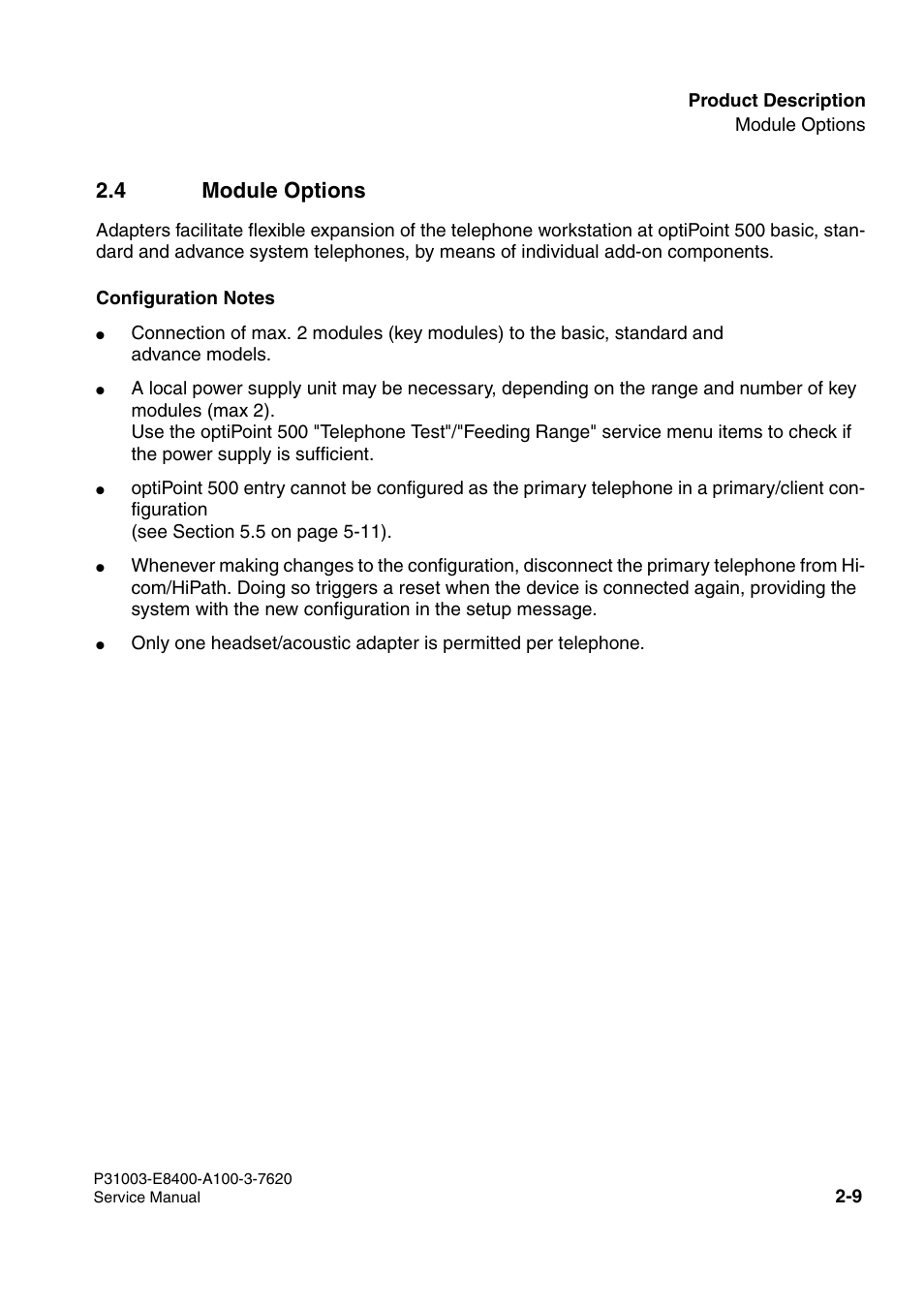 4 module options | Siemens OPTIPOINT 500 User Manual | Page 23 / 120