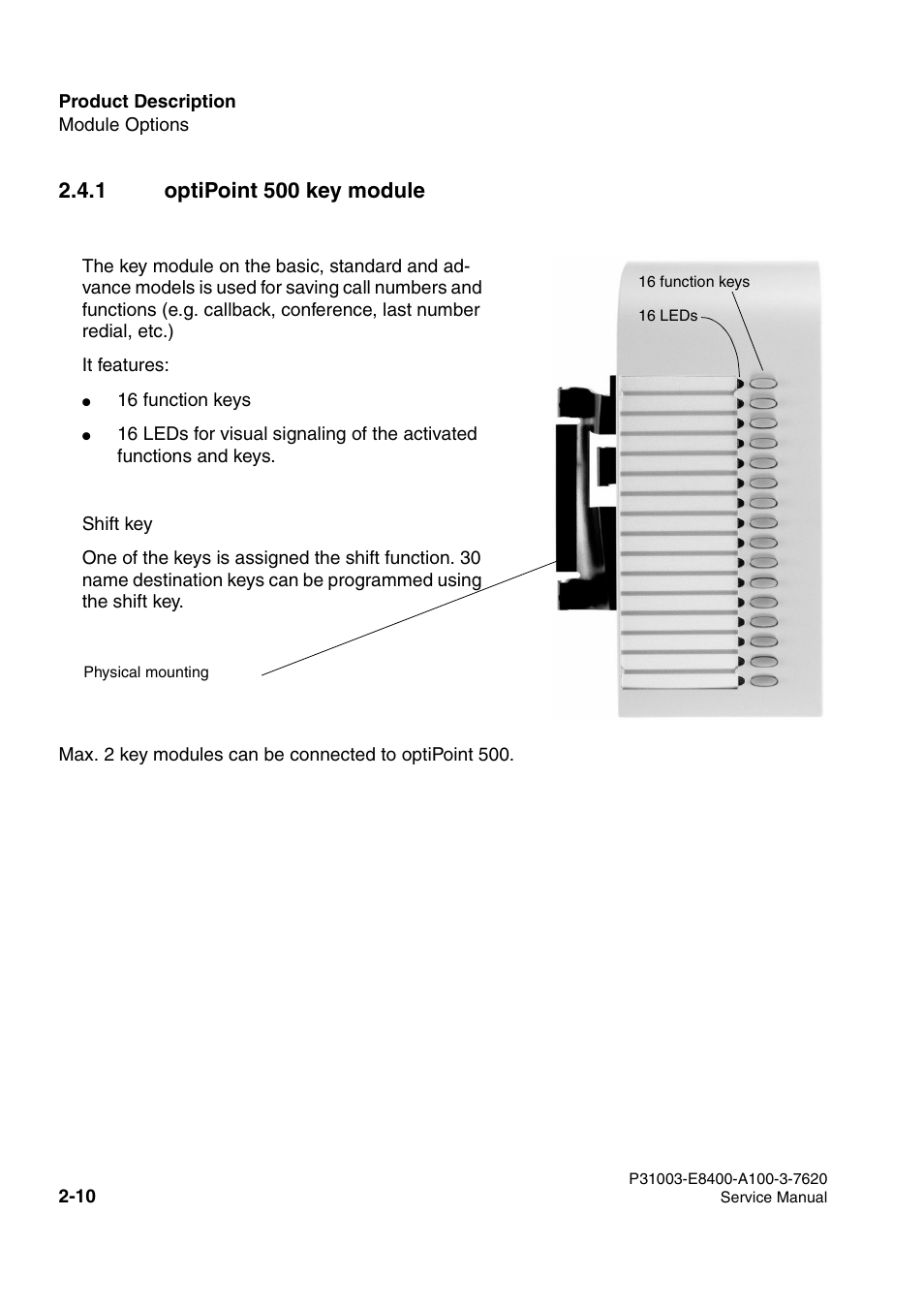 1 optipoint 500 key module | Siemens OPTIPOINT 500 User Manual | Page 24 / 120