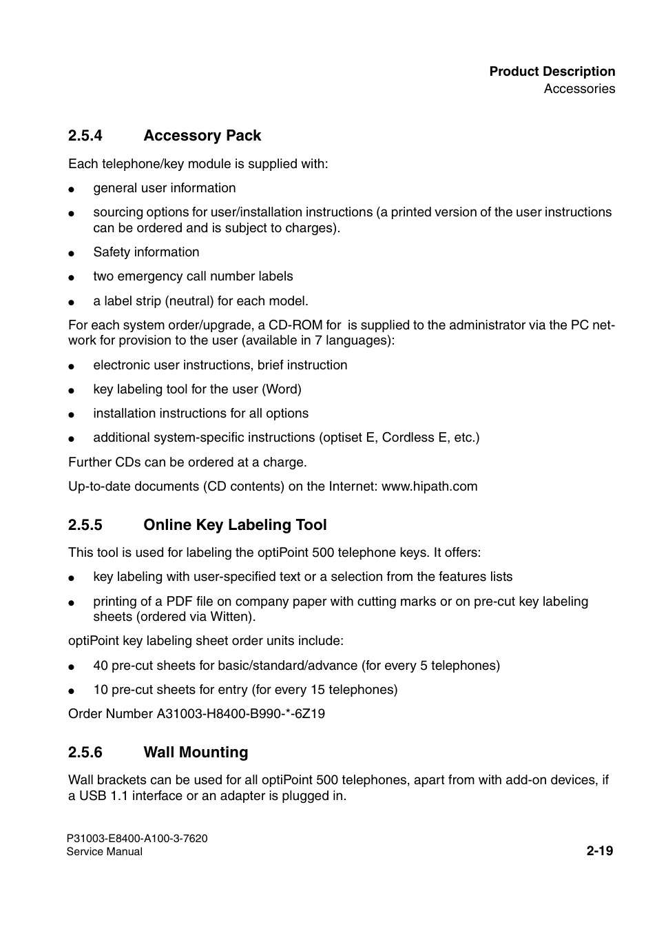 4 accessory pack, 5 online key labeling tool, 6 wall mounting | Siemens OPTIPOINT 500 User Manual | Page 33 / 120