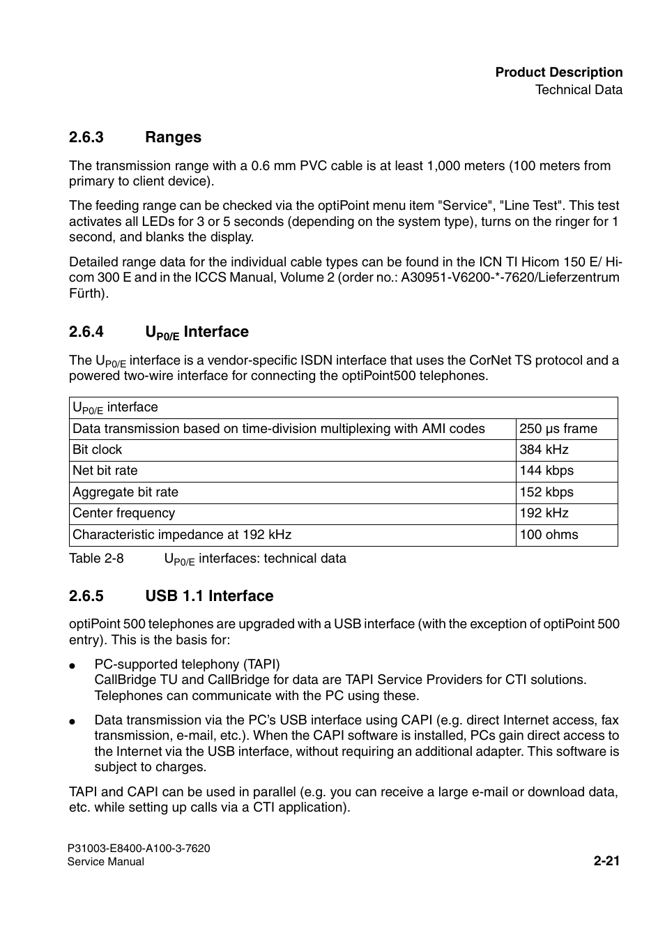 3 ranges, Interface, 5 usb 1.1 interface | Siemens OPTIPOINT 500 User Manual | Page 35 / 120