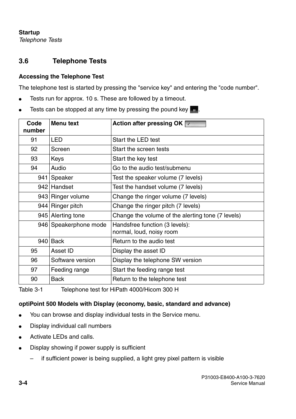 6 telephone tests | Siemens OPTIPOINT 500 User Manual | Page 40 / 120