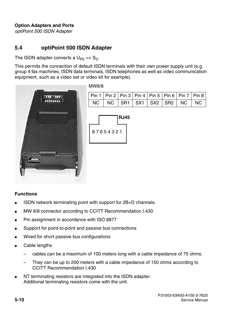 4 optipoint 500 isdn adapter | Siemens OPTIPOINT 500 User Manual | Page 56 / 120