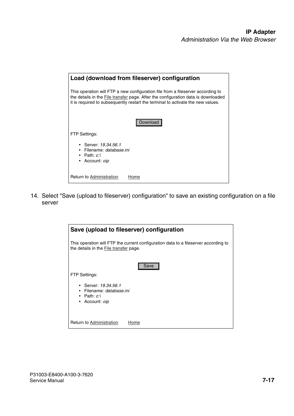 Save (upload to fileserver) configuration | Siemens OPTIPOINT 500 User Manual | Page 81 / 120