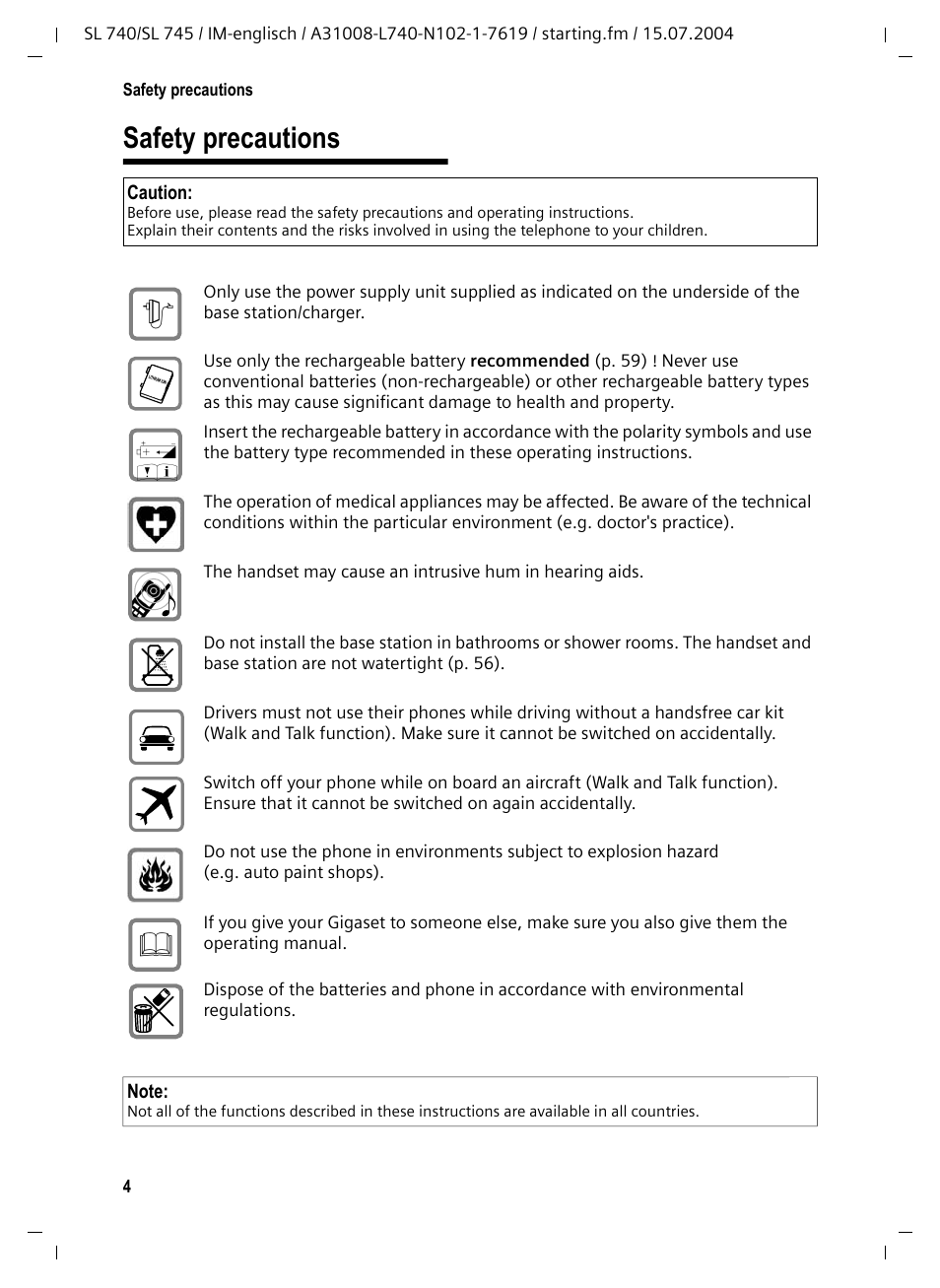 Safety precautions | Siemens Gigaset SL 740 User Manual | Page 5 / 76