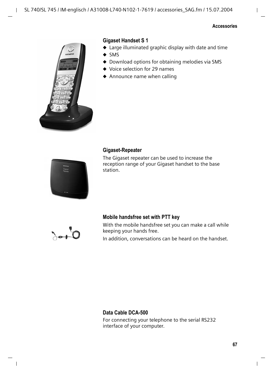 Siemens Gigaset SL 740 User Manual | Page 68 / 76