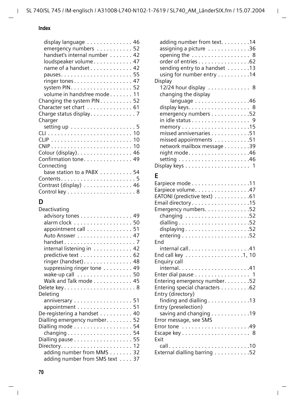 Siemens Gigaset SL 740 User Manual | Page 71 / 76