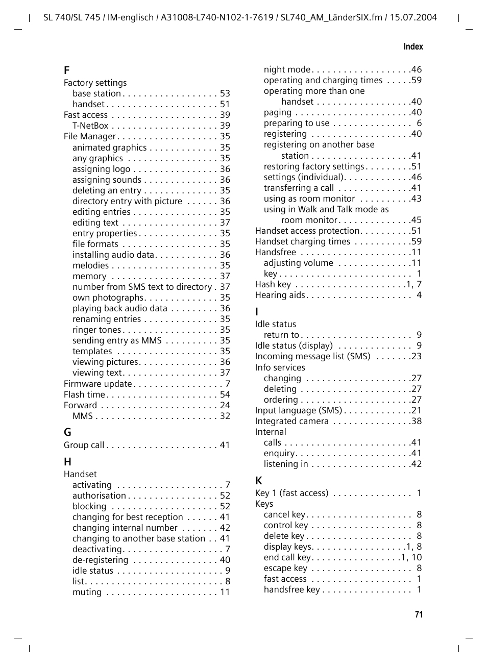 Siemens Gigaset SL 740 User Manual | Page 72 / 76