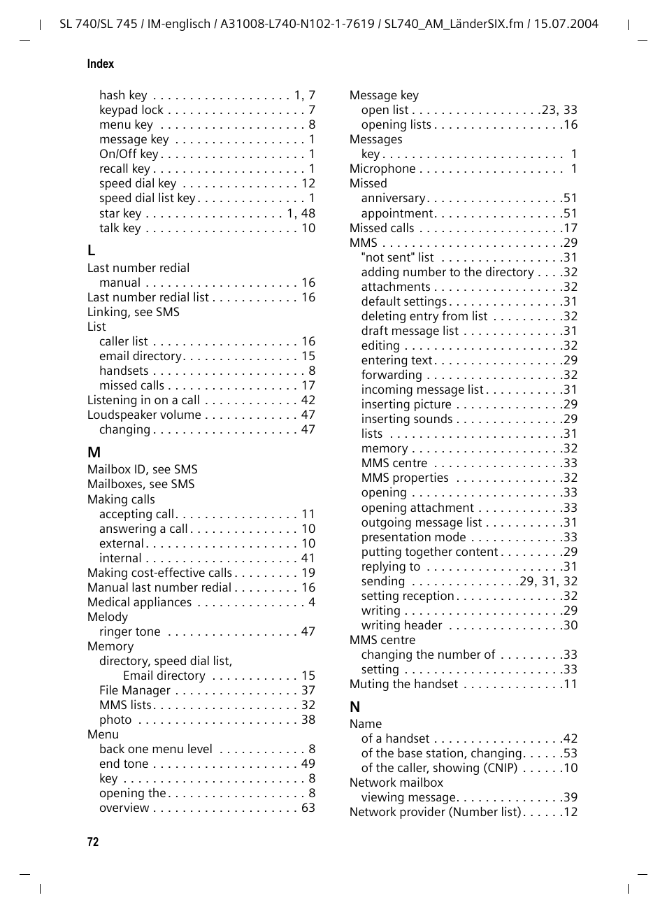 Siemens Gigaset SL 740 User Manual | Page 73 / 76