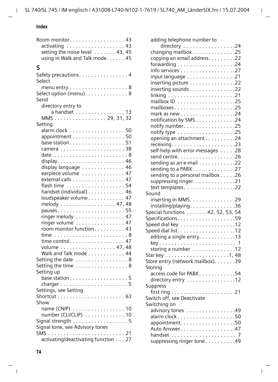 Siemens Gigaset SL 740 User Manual | Page 75 / 76