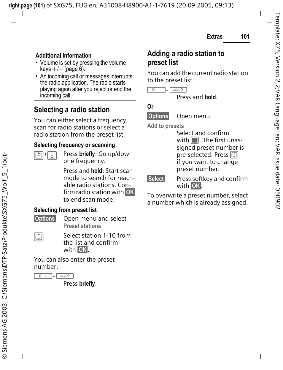 Selecting a radio station, Adding a radio station to preset list | Siemens SXG75 User Manual | Page 102 / 166