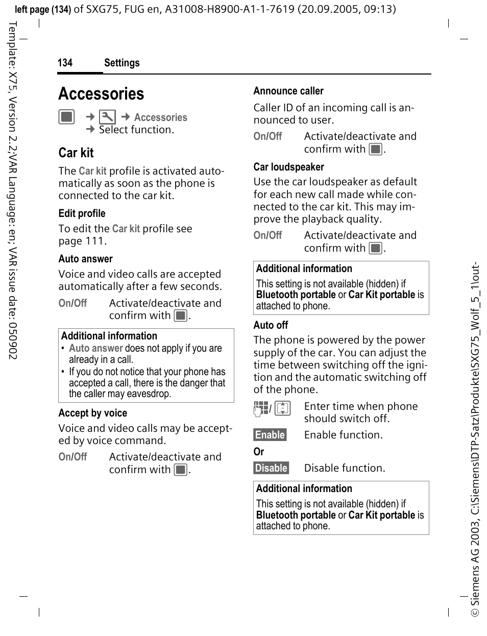 Accessories, Car kit | Siemens SXG75 User Manual | Page 135 / 166