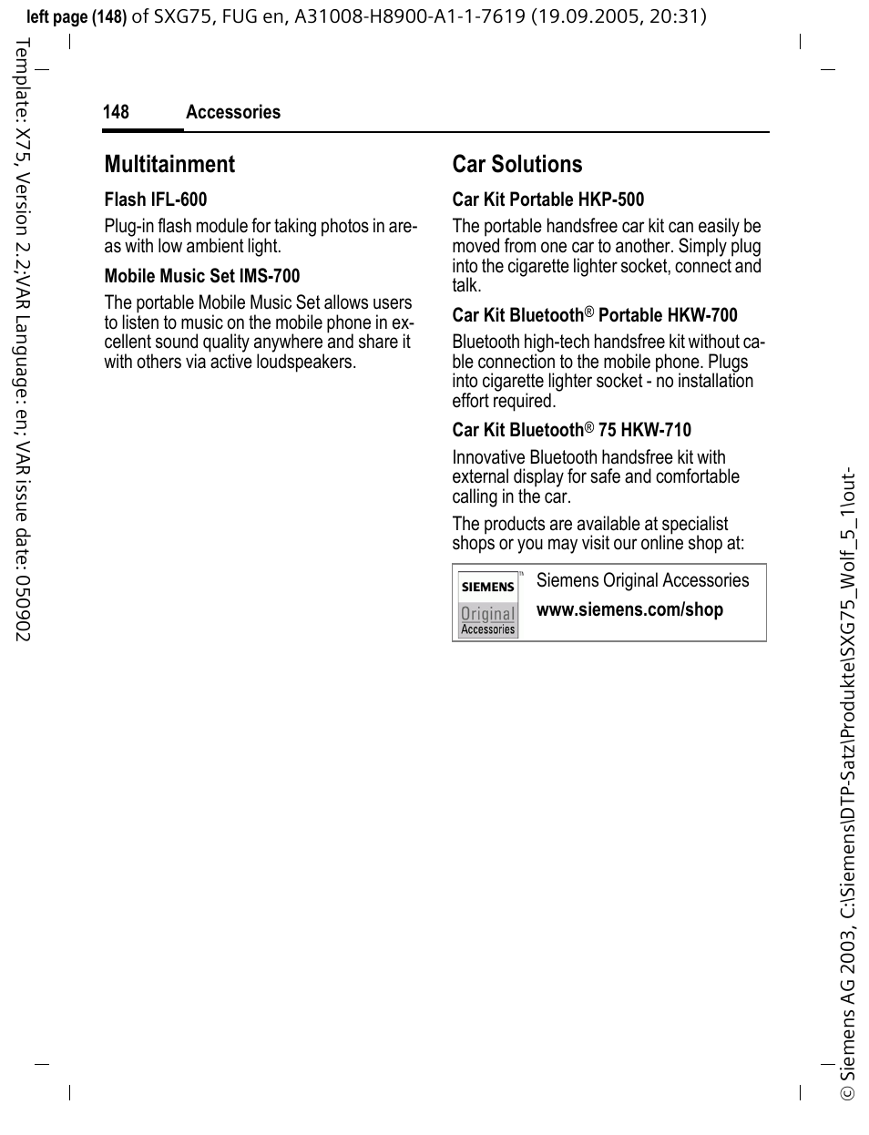 Multitainment, Car solutions | Siemens SXG75 User Manual | Page 149 / 166