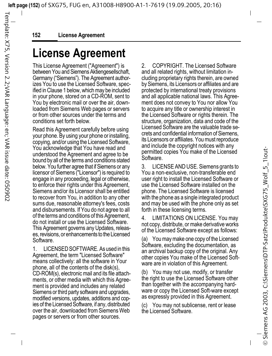 License agreement | Siemens SXG75 User Manual | Page 153 / 166