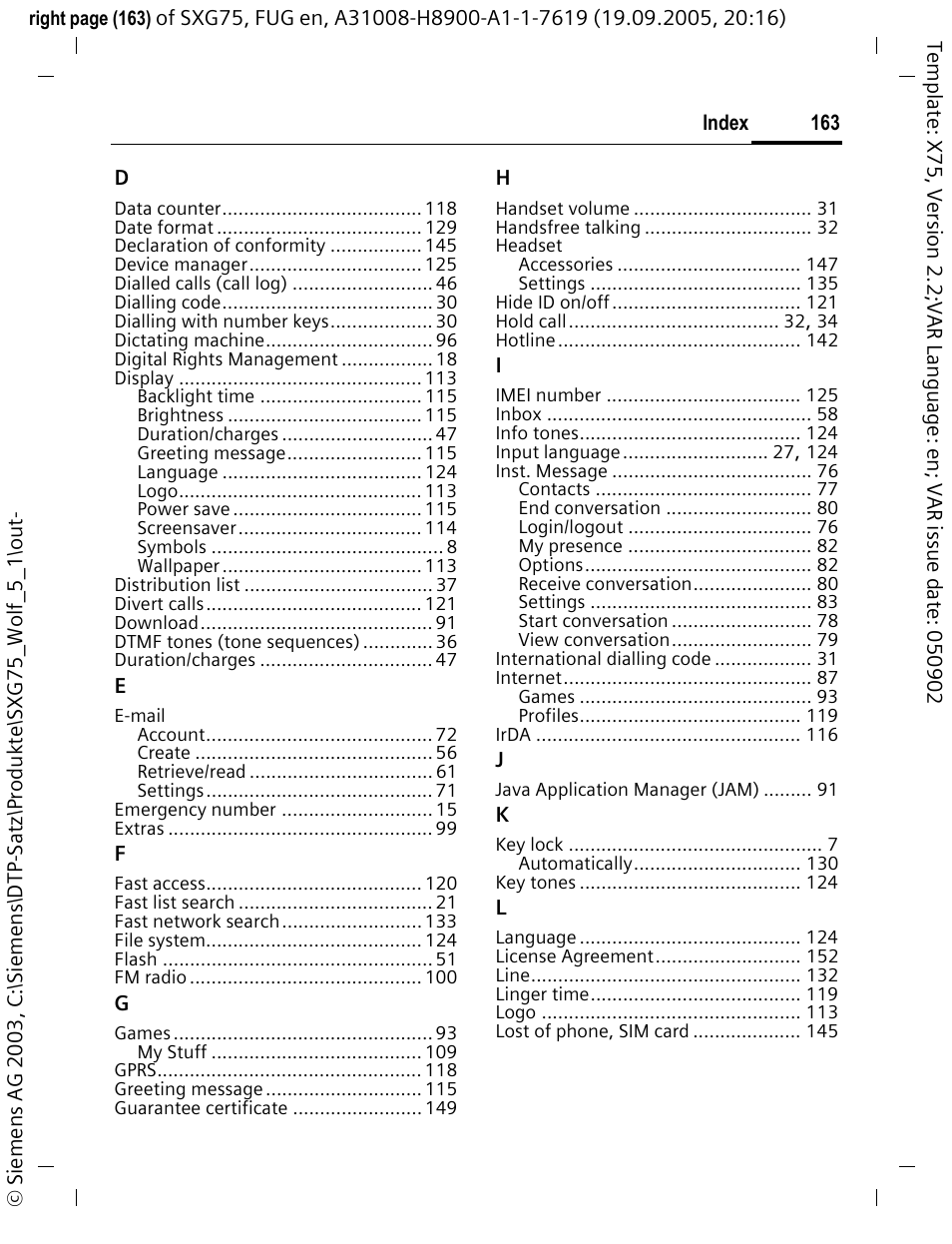 Siemens SXG75 User Manual | Page 164 / 166