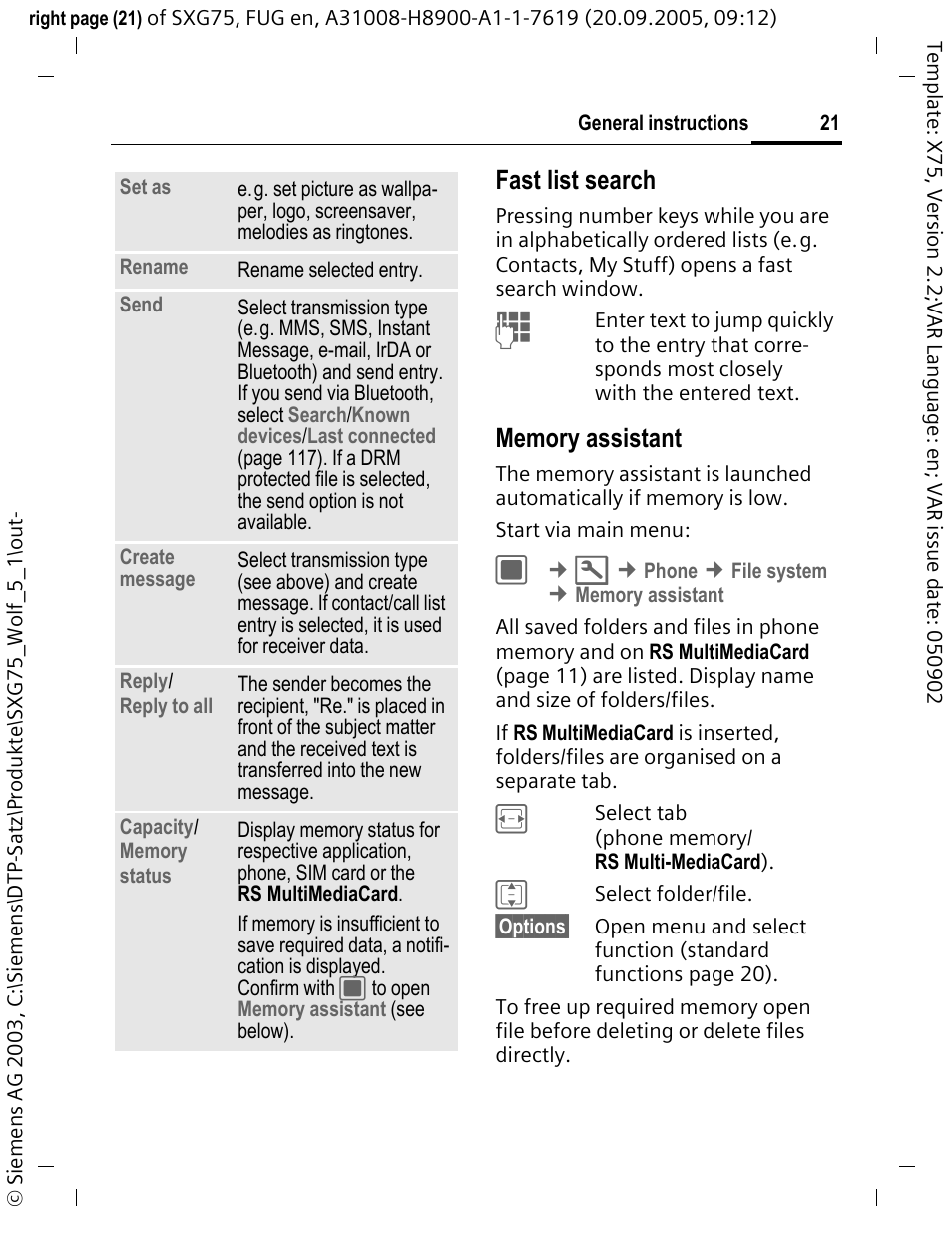 Fast list search | Siemens SXG75 User Manual | Page 22 / 166
