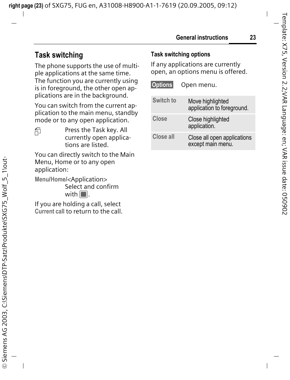 Task switching | Siemens SXG75 User Manual | Page 24 / 166