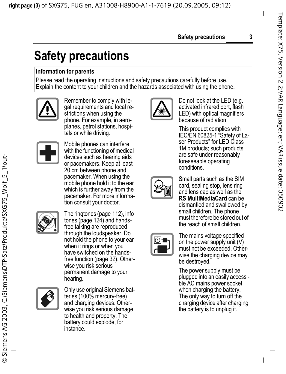 Safety precautions | Siemens SXG75 User Manual | Page 4 / 166