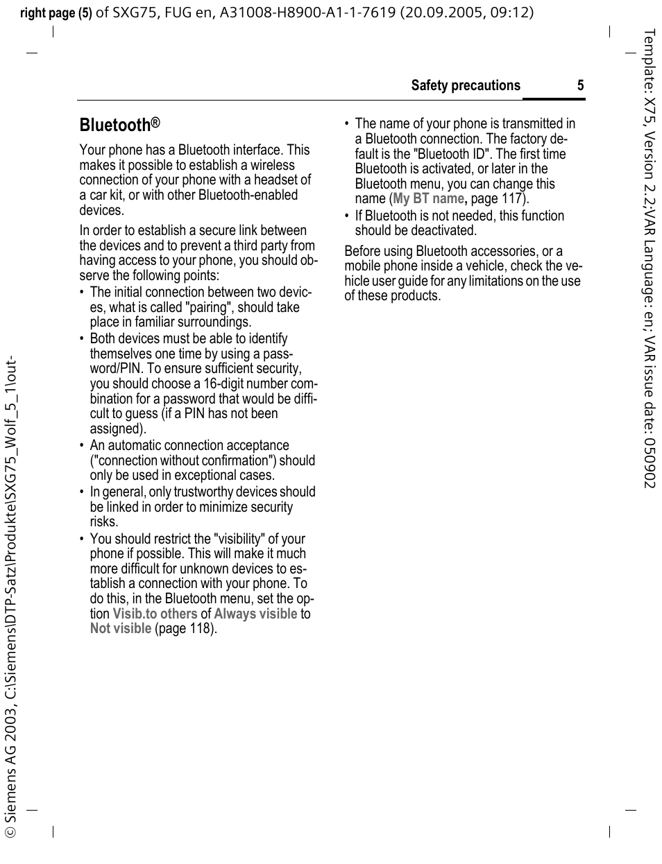 Bluetooth | Siemens SXG75 User Manual | Page 6 / 166