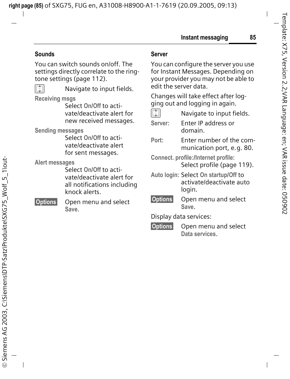 Siemens SXG75 User Manual | Page 86 / 166