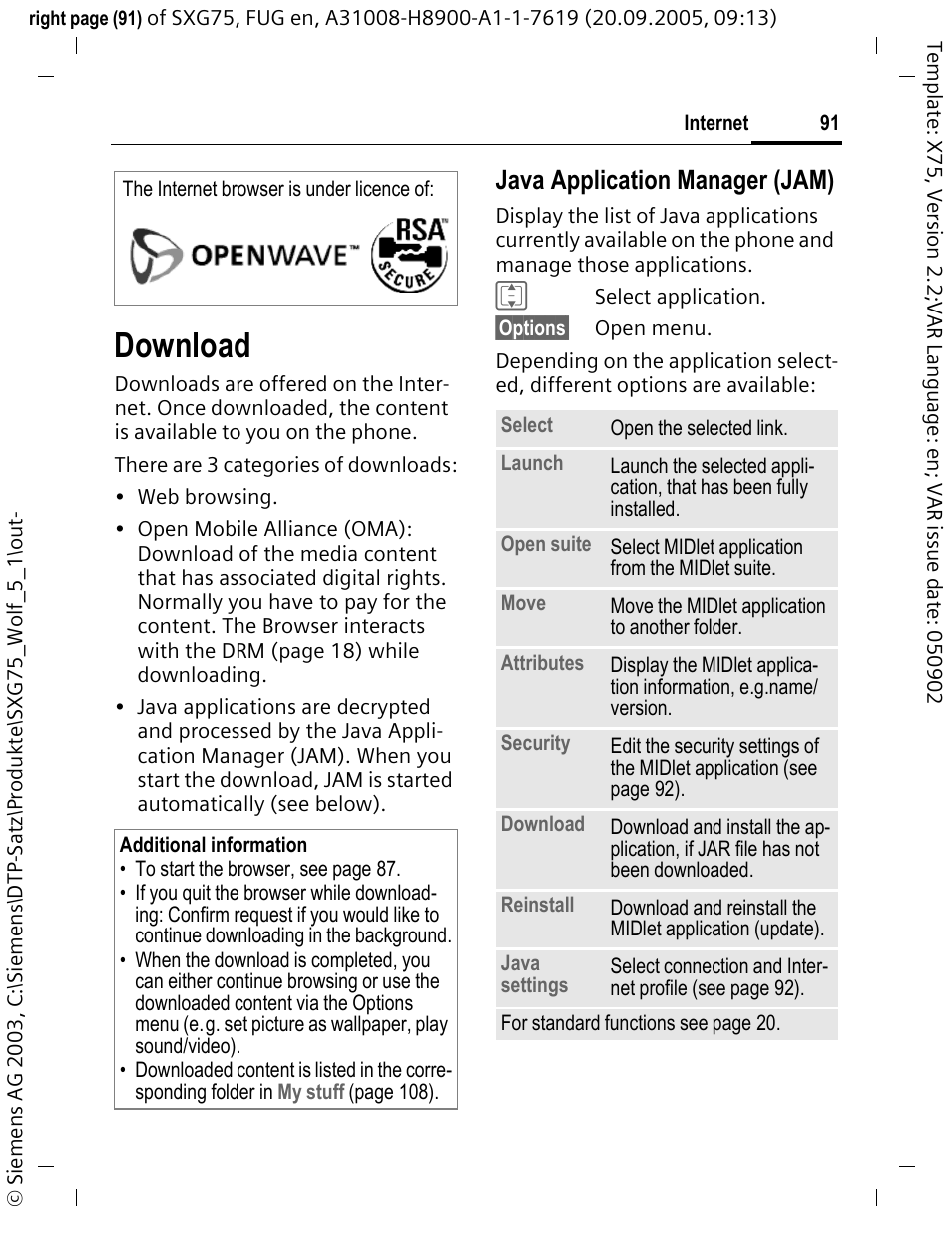 Download, Java application manager (jam) | Siemens SXG75 User Manual | Page 92 / 166