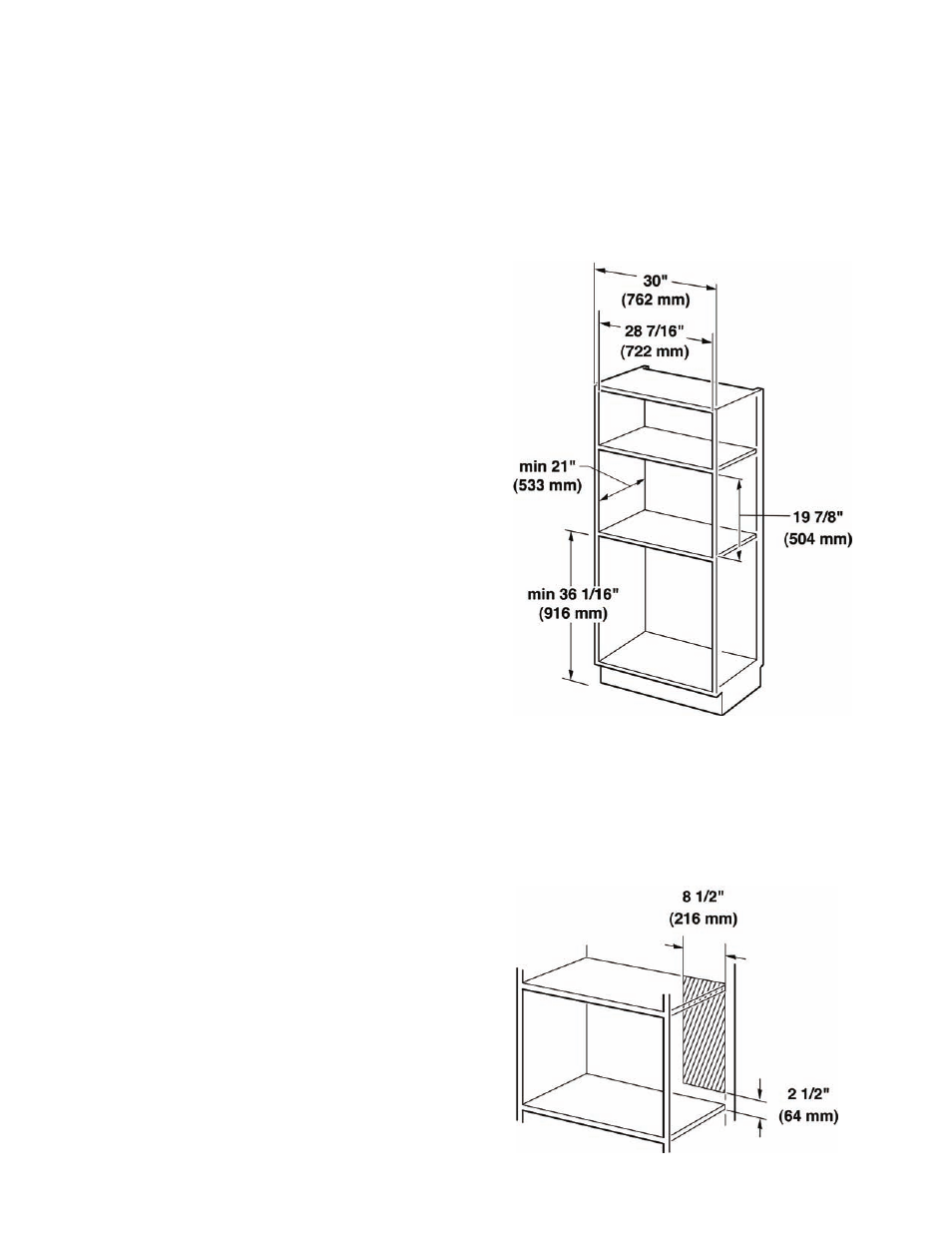 Dimensiones del hueco del gabinete, Área de la toma de corriente | Siemens HF25C530 User Manual | Page 34 / 44