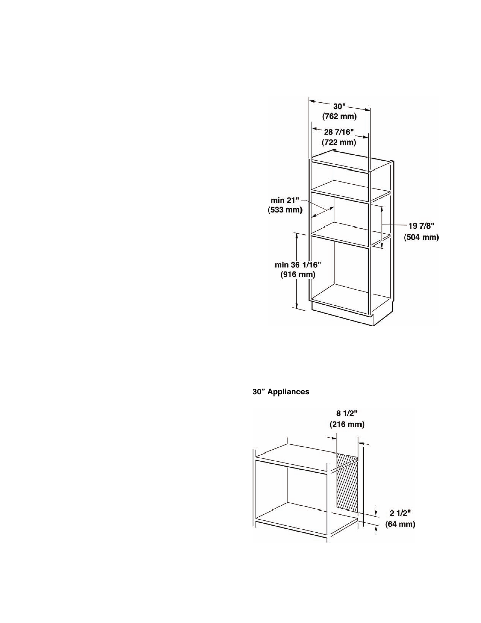 Cabinet cutout dimensions, Outlet area | Siemens HF25C530 User Manual | Page 7 / 44