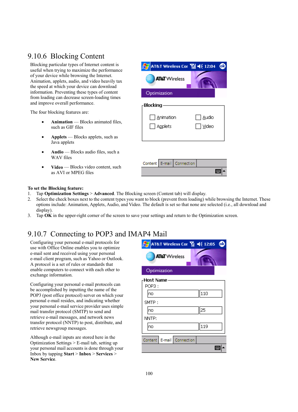 6 blocking content, 7 connecting to pop3 and imap4 mail | Siemens SX56 User Manual | Page 112 / 138