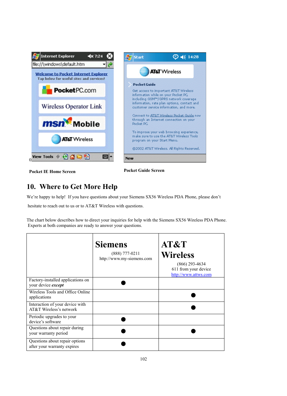 Siemens, At&t wireless, Where to get more help | Siemens SX56 User Manual | Page 114 / 138