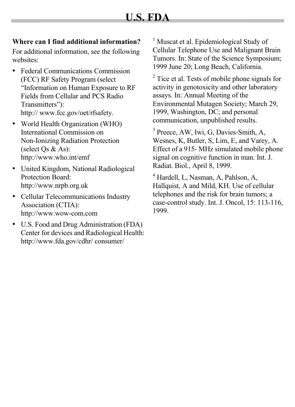 U.s. fda | Siemens SX56 User Manual | Page 133 / 138