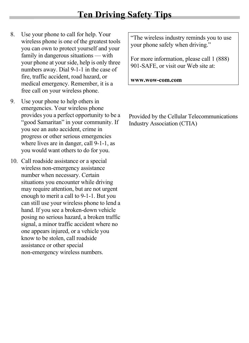 Ten driving safety tips | Siemens SX56 User Manual | Page 135 / 138