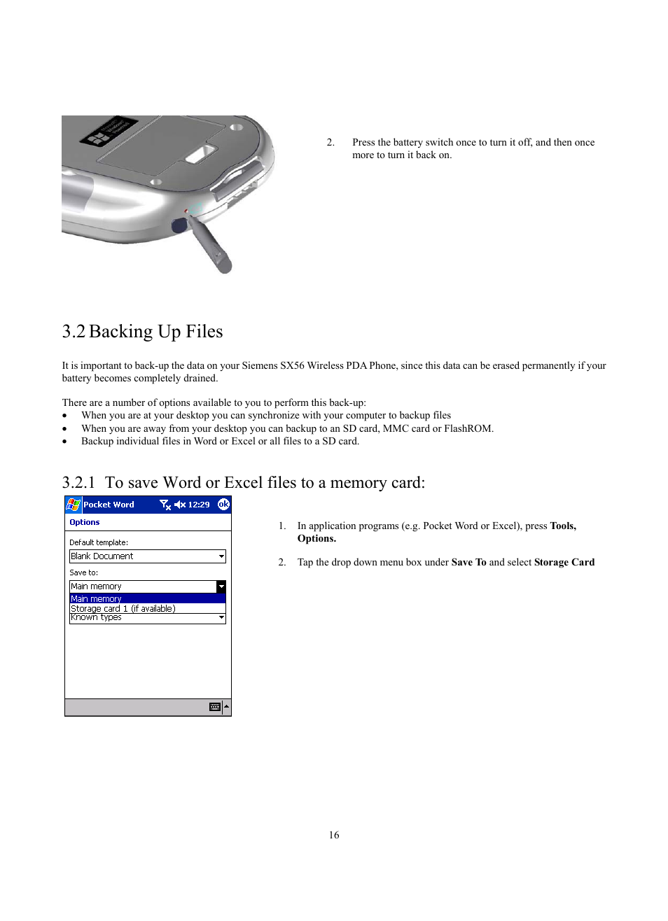 2 backing up files | Siemens SX56 User Manual | Page 28 / 138