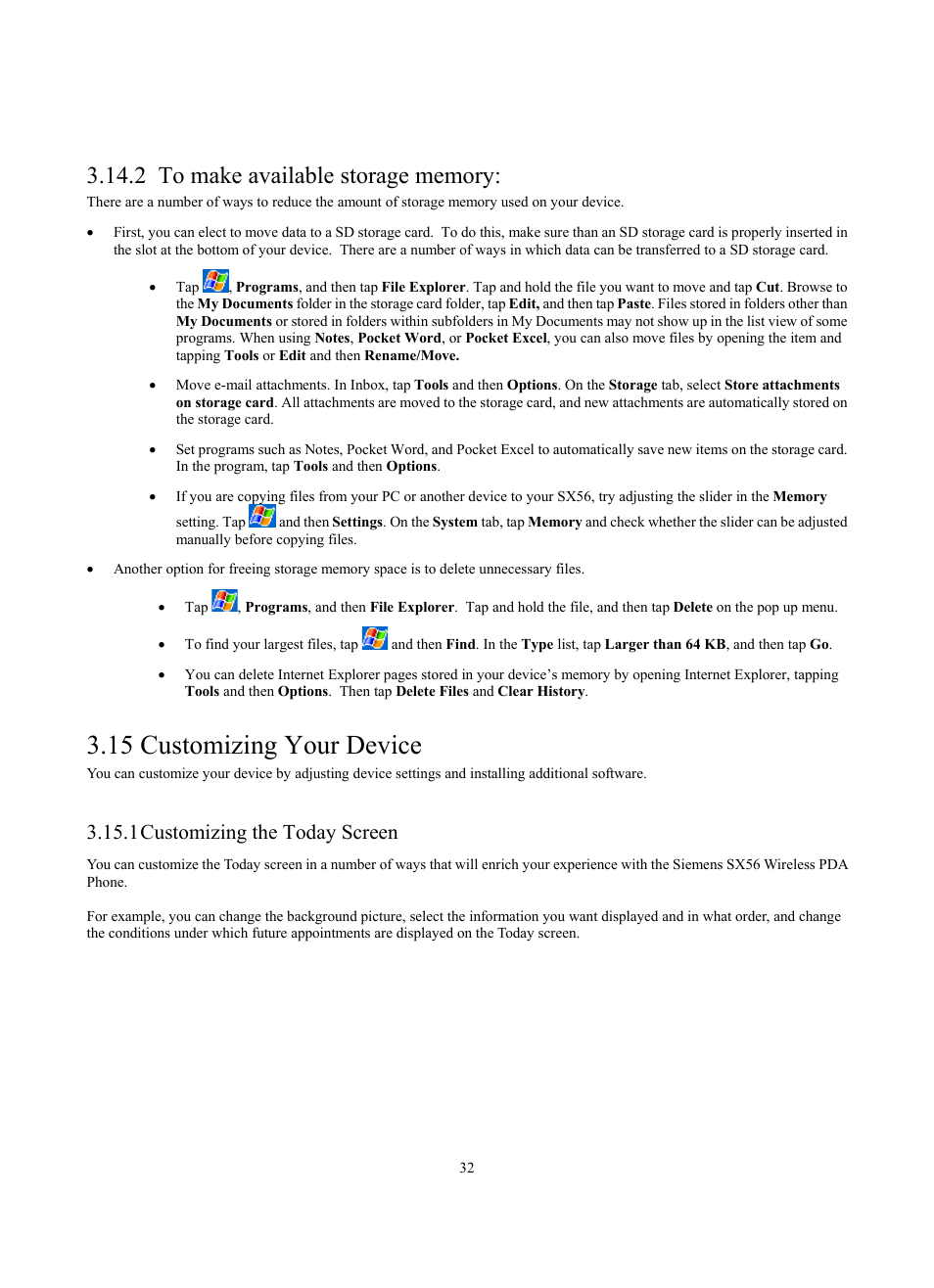 15 customizing your device, 1 customizing the today screen | Siemens SX56 User Manual | Page 44 / 138