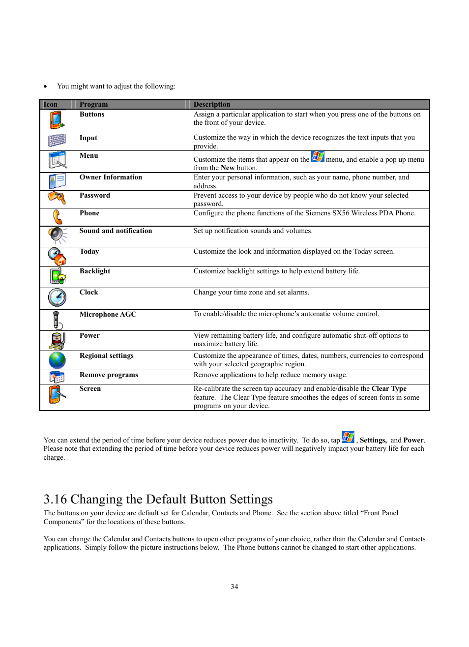 16 changing the default button settings | Siemens SX56 User Manual | Page 46 / 138