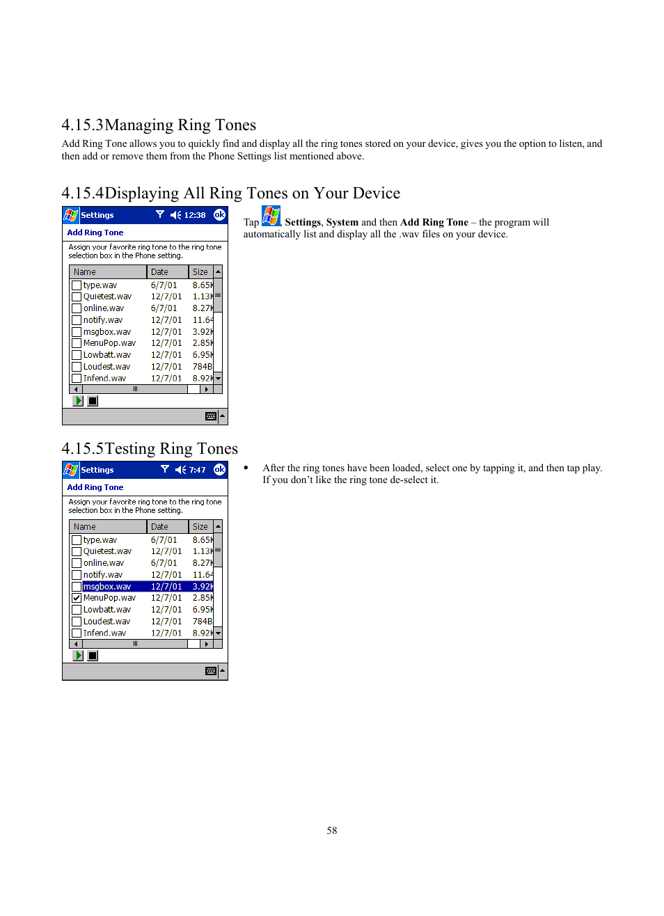 3 managing ring tones, 4 displaying all ring tones on your device, 5 testing ring tones | Siemens SX56 User Manual | Page 70 / 138