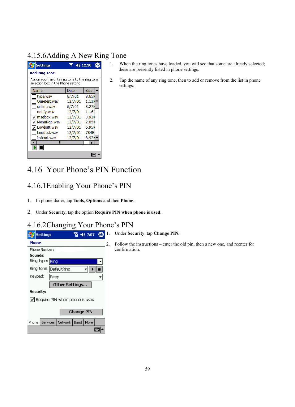 16 your phone’s pin function, 6 adding a new ring tone, 1 enabling your phone’s pin | 2 changing your phone’s pin | Siemens SX56 User Manual | Page 71 / 138