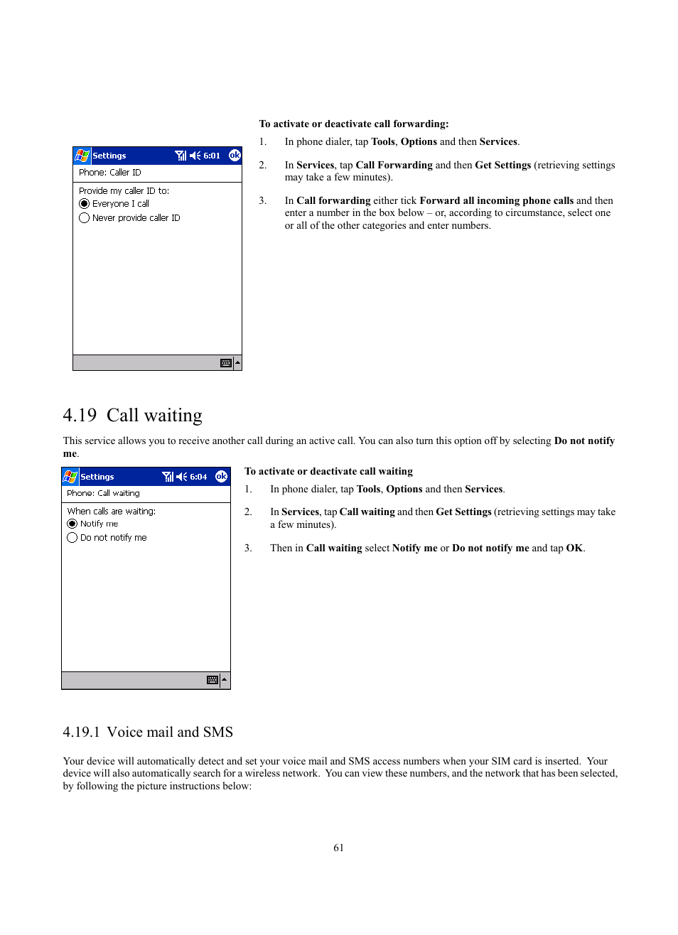 19 call waiting, 1 voice mail and sms | Siemens SX56 User Manual | Page 73 / 138