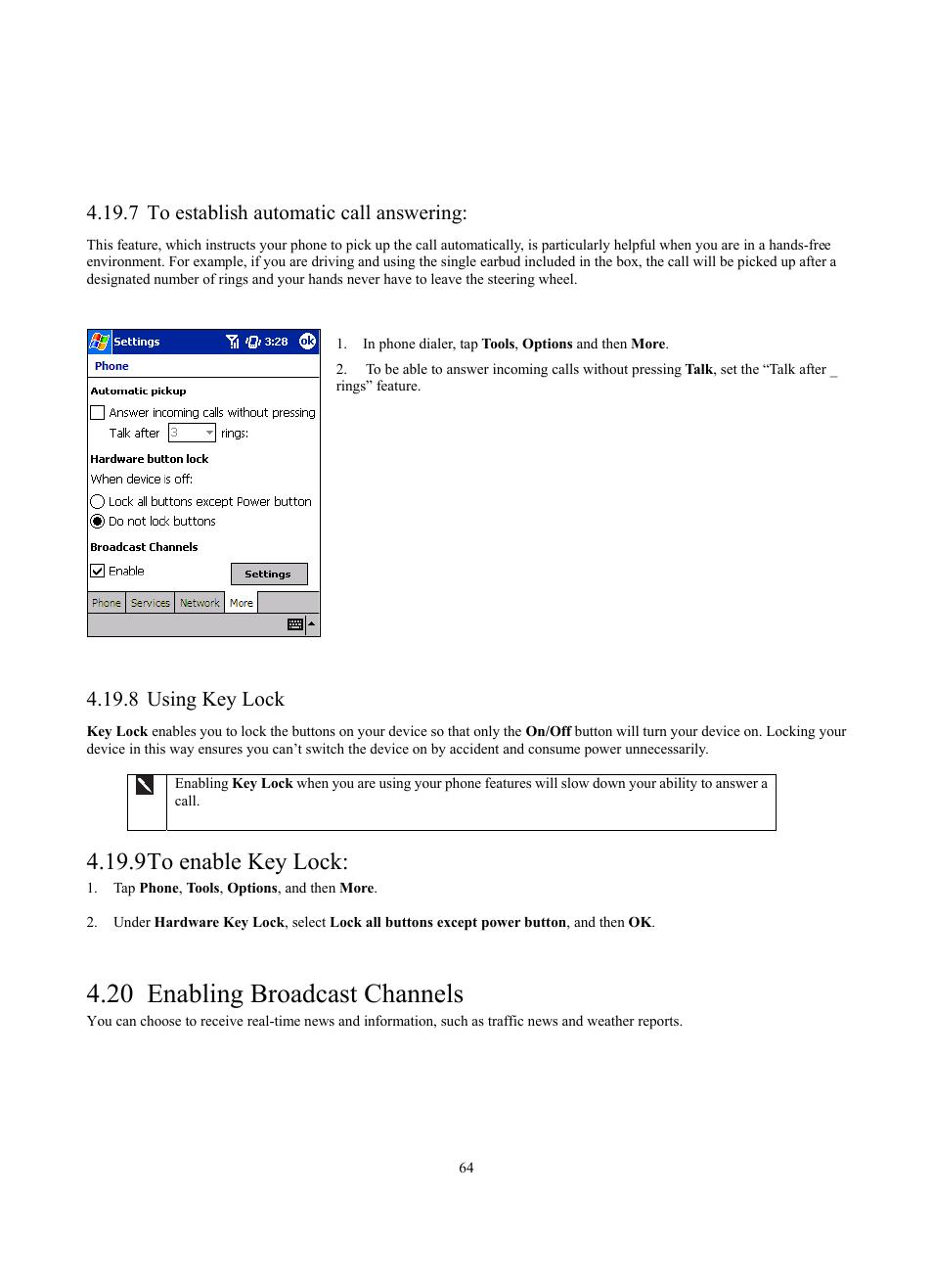 20 enabling broadcast channels, 9 to enable key lock, 7 to establish automatic call answering | 8 using key lock | Siemens SX56 User Manual | Page 76 / 138