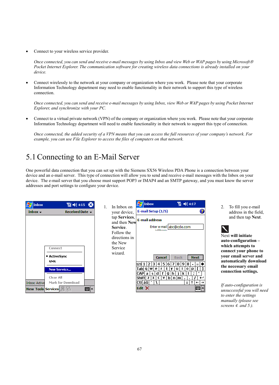 1 connecting to an e-mail server | Siemens SX56 User Manual | Page 79 / 138